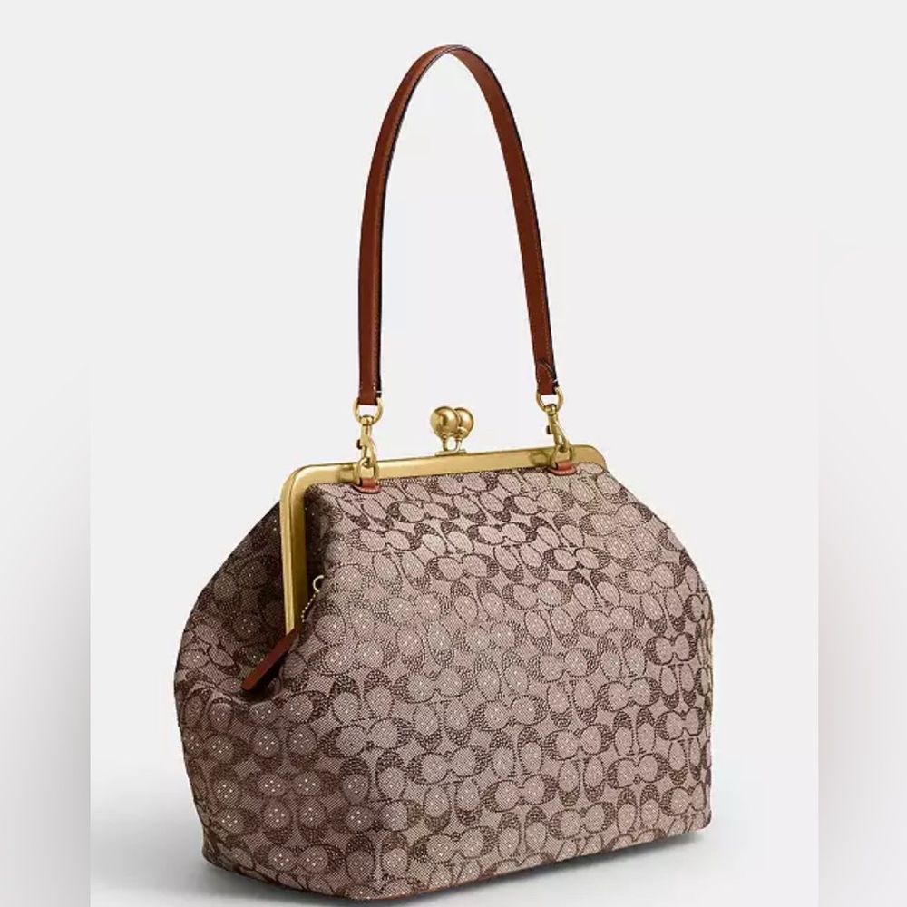 Large Kisslock Frame Bag In Crystal Signature Jacquard - Picture 3 of 5